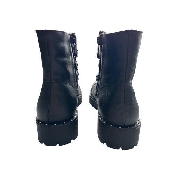 Bamboo LOVE Black Combat Ankle Boots Ribbon Laces NEW Studded Side Zipper 8 - Picture 4 of 7
